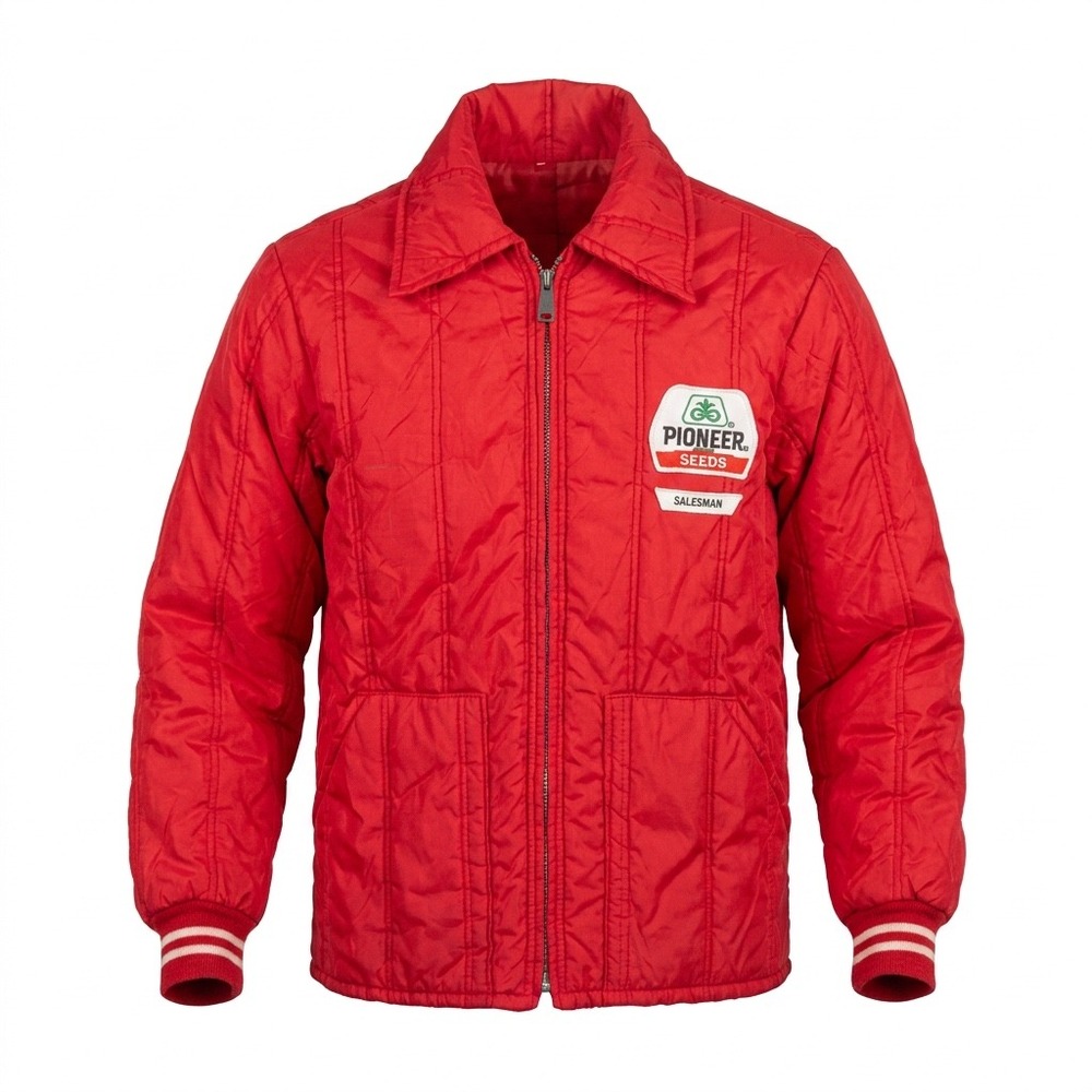 VTG 70s Pioneer Seeds Salesman Jacket Red Quilted Carhartt Contract Rare Sz M
